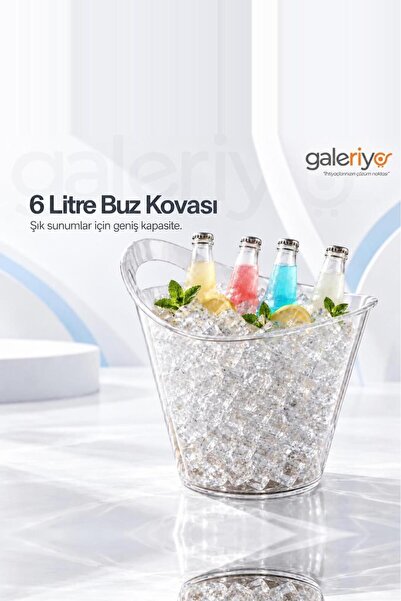 Galeriyo 6 Lt. İçecek ve Buz Kovası – Taşınabilir Şeffaf