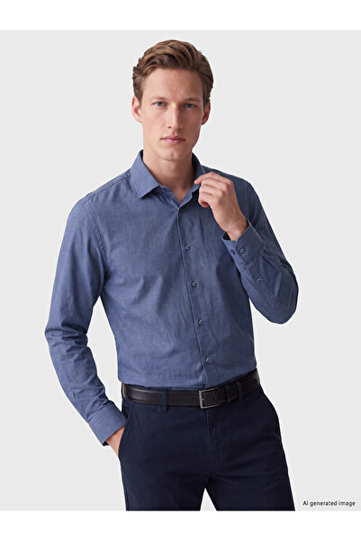 LC Waikiki Southblue Navy Blue Regular Fit Gabardine Men's Shirt