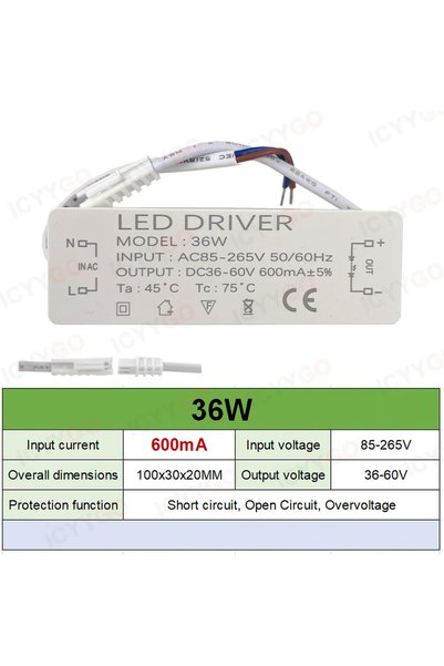 Choice6 36W-600mA AC 85-265V LED Driver 8W 12W 20W 30W 36W 300mA 600mA 900mA ...