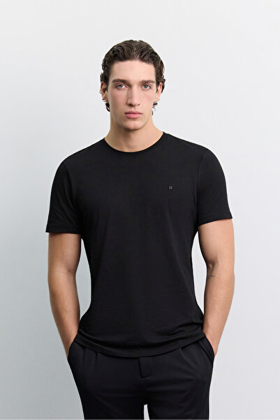 Avva Men's Black Crew Neck Soft Touch Basic Regular Fit T-Shirt B001171