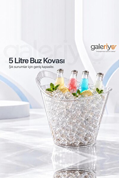 Galeriyo 5 Lt. İçecek ve Buz Kovası – Taşınabilir Şeffaf