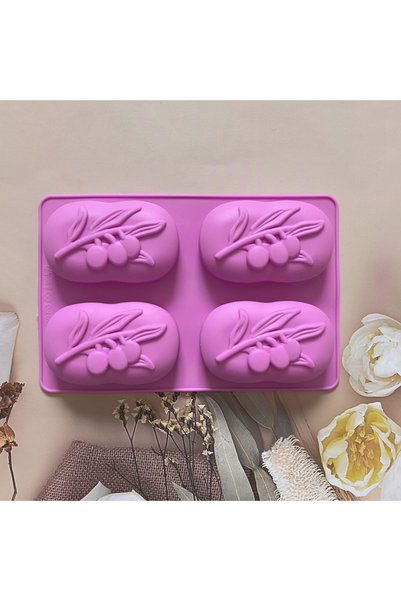 Choice purple 1pc 4-cavity olive tree shaped soap silicone mold DIY classic h...