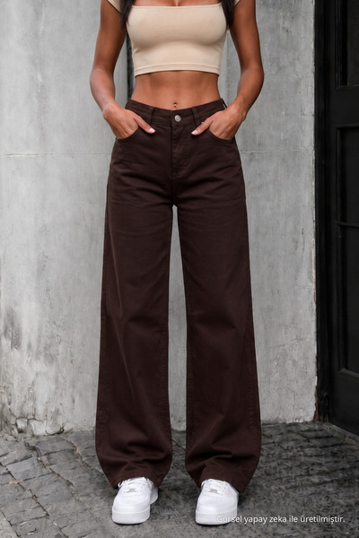 alanora Blugi palazzo de damă, talie înaltă, material elastic, wide leg