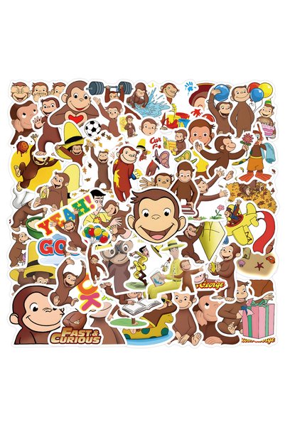 Choice Multicolor 60Pcs Cute Curious George Stickers Monkey Vinyl Waterproof ...