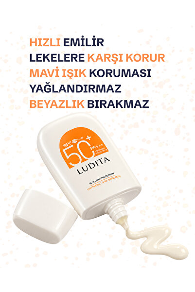 LUDITA SPF 50+ PA++++ Yüksek Korumalı Yüz Güneş Koruyucu Fluid – Hafif Yapılı, UVA/UVB ve Mavi Işık Koruması