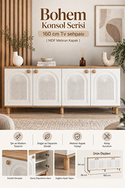 KLT Modüler Bohem Konsol Serisi 160 cm Tv sehpası ( MDF Mebran Kapak ) Bohem ...