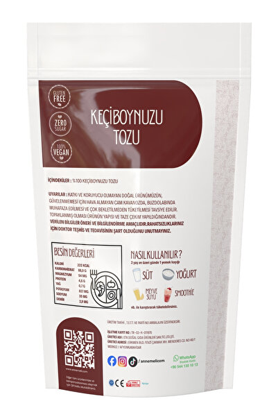 Annemeli 250 gr Keçiboynuzu Tozu ( Unu ) Harnup Unu Bebek Ek Gıda Çekirdeği Ile Öğütülmüştür