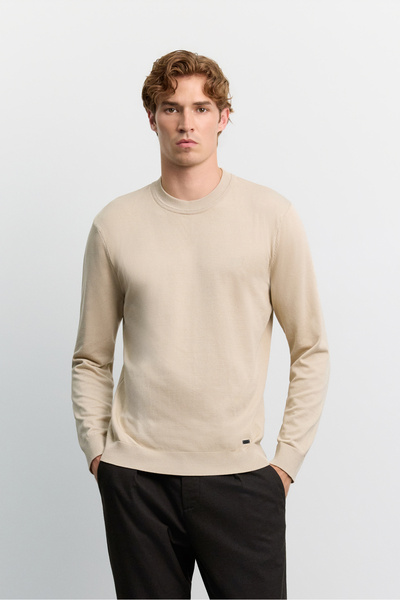 Avva Men's Beige Crew Neck Viscose Blended Basic Knitwear Regular Fit Sweater...