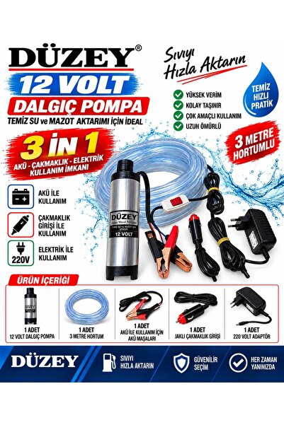 Düzey 220-12 VOLT DALGIÇ SIVI AKTARMA POMPASI (3 FARKLI ÇALIŞMA ŞEKLİ) HORTUM...