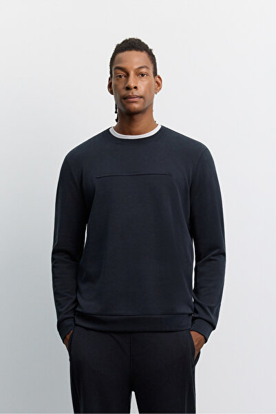 Avva Erkek Siyah Bisiklet Yaka Gofre Baskılı Cupra Sweatshirt A62Y1200