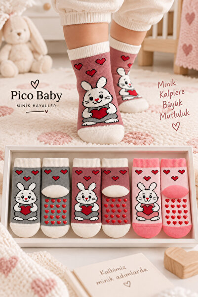 Pico Baby Havlu Çocuk & Bebek Çorabı / 3Çift / Premium / Kaydırmaz Tabanlı / ...