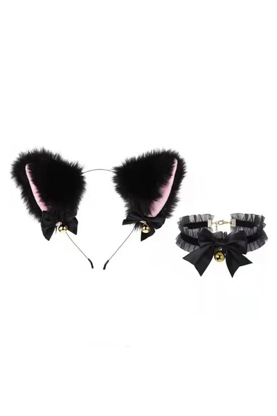 Choice3 black set Beautiful Masquerade Cat Ears Cosplay Party Bow Tie Bell He...