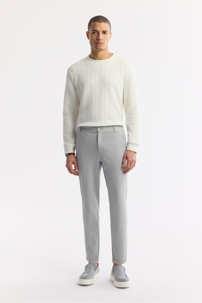 Avva Erkek Açık Gri Beli Lastikli Bi-Stretch Chino Slim Fit Pantolon B003033