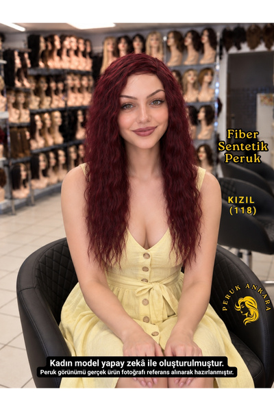 Afro Su Dalgası Peruk Fiber Sentetik Kızıl