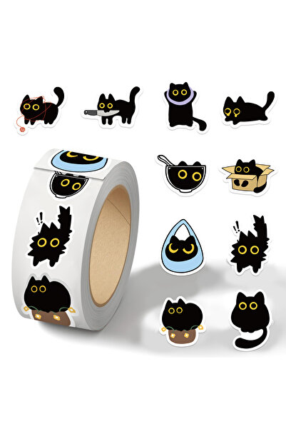 Choice 500PCS 500pcs/Roll Cute Black Cat Cartoon Stickers Creativity DIY PVC ...