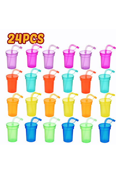 Choice 24pcs Set Colorful Neon Sipper Cups Reusable Spill-Proof Drinking Cups...