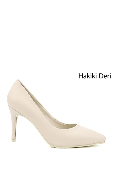 GÖNDERİ(R) Kadın Bej Platinum Sivri Burun İnce Topuklu Hakiki Deri Stiletto