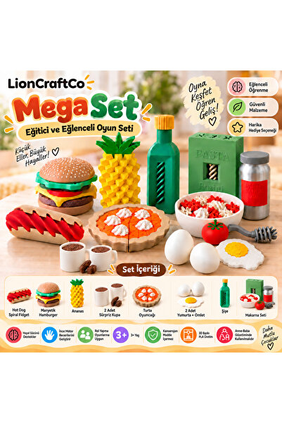 LionCraftCo Mega Eğitici Oyun Seti – Hamburger, Hot Dog, Ananas, Sürpriz Kupa...