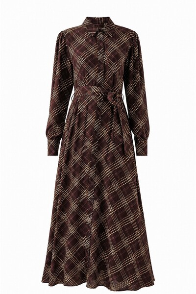 Modamorfo Women's Buttoned Long Hijab Dress 2588 - Brown