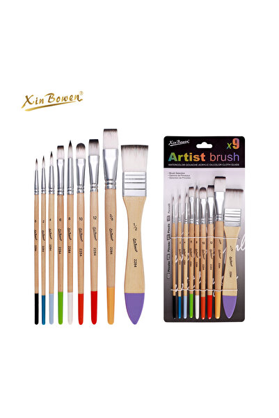 Choice 9pcs Nylon brush set, art supplies, beginner art wall painting, waterc...
