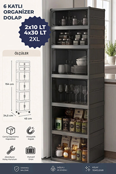 Kitchen Life 6'lı Katlanabilir Modüler Çok Amaçlı Organizer Dolap Çizmelik Ay...