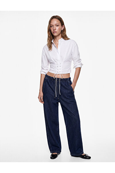 Koton Comfortable Fit Cotton Balloon Fit Barrel Denim Trousers with Belted La...