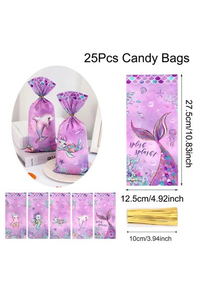 Choice1 12.5x27.5cm 25pcs 25/50pcs Mermaid Gift Bags Little Mermaid Gift Cand...