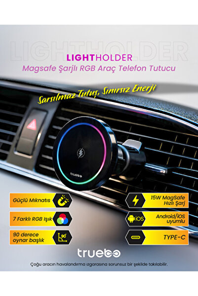 truebo LightHolder Magsafe Şarjlı RGB Araç Telefon Tutucu