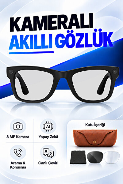 HARVOX Kameralı Yapay Zeka Destekli Güneş Gözlüğü 8 MP 1080P Video Sesli Asis...