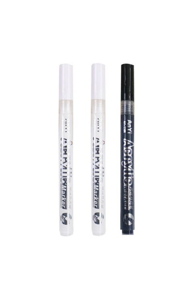Choice 2White 1black 3Pcs/set Acrylic Markers Paint Pen Black/White/Gold/Silv...