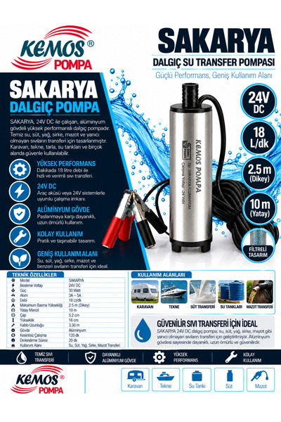Kemos Sakarya Alüminyum Gövdeli 24 Volt Sıvı Aktarma Pompası