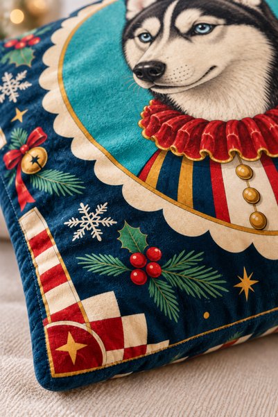 Artvibe Kış Panayırı Yılbaşı Temalı Hayvan Portreli 4lü Dekoratif Kırlent Kılıfı Seti, Kutup Tilkisi Kaz Husky ve Ren Geyiği Desenli Retro Salon Dekoru