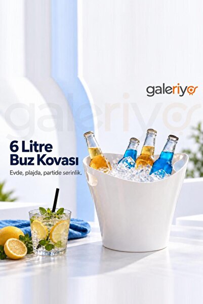 Galeriyo 6 Lt. İçecek ve Buz Kovası – Taşınabilir Beyaz