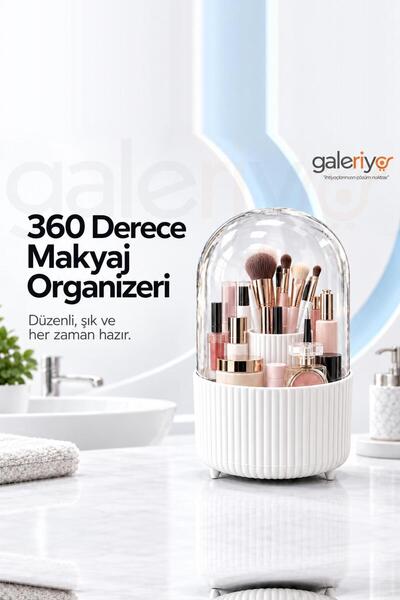 Galeriyo Şeffaf Kapaklı 360 Dönebilen Fırça Kozmetik Makyaj Düzenleyici Organ...