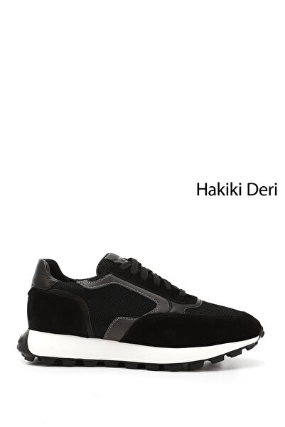 GÖNDERİ(R) Erkek Siyah Bağcıklı Hakiki Deri Sneaker
