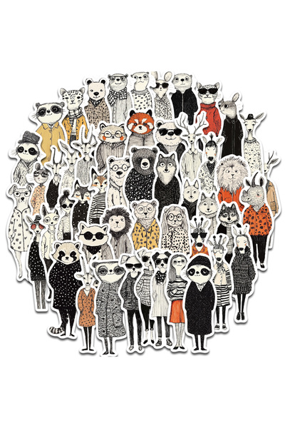 Choice 50PCS 50PCS Retro Fashion Animal Clip Art Stickers Cartoon Landscape G...
