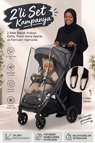 MorOropa Bebek Arabası Yağmurluğu | 2 Adet Bebek Arabası Kancası | 2 Ürün Bir...