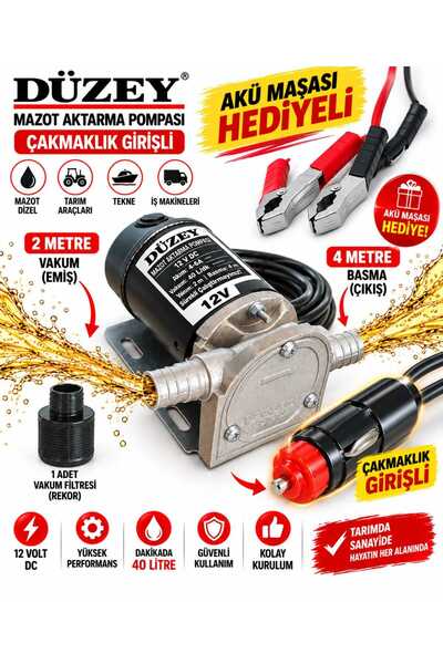 DÜZEY POMPA Düzey 12 Volt 3/4''çakmaklık Girişli Dıştan Çekme Mazot Aktarma(s...