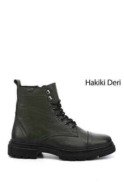 GÖNDERİ(R) KHAKI FLOTER Genuine Leather Zippered Lace-Up Men's Boots 81501