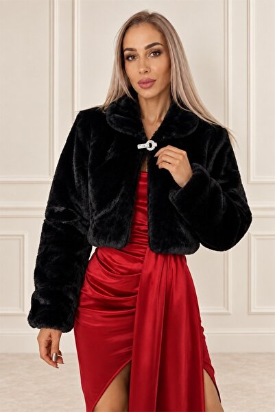 FashionForYou Κοντό μπουφάν ALVARA από οικολογική γούνα με διακοσμητικό σύστη...