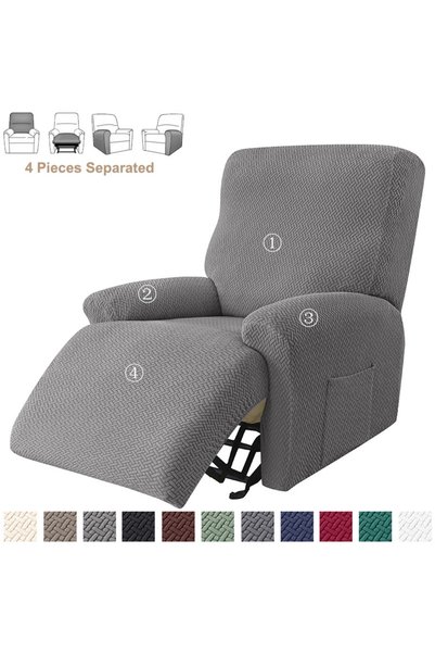 Choice Gray Cover Jacquard Stretch Recliner Sofa Covers Elastic Split Armchai...