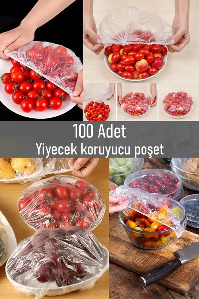 Porsima 100 Adet Tek Kullanımlık Gıda Koruyucu Lastikli Tazeliği Koruyan Tenc...