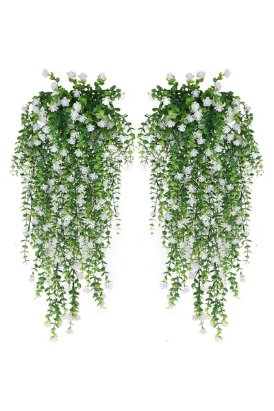 Choice1 2Pcs White 2/4Pcs Artificial Hanging Plants Faux Eucalyptus Leaves Gr...