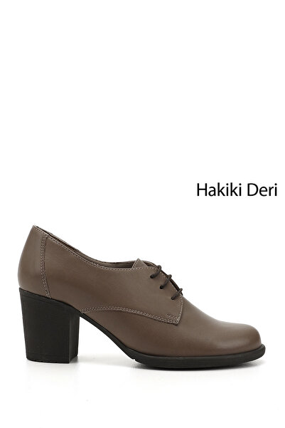 GÖNDERİ(R) Women's Mink Antique Laced Medium Thick Heeled Genuine Leather Oxf...