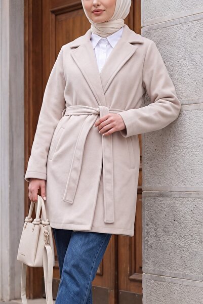 Modamorfo Women's Belted Coat 9171 - Ecru