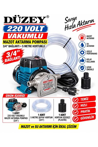 DÜZEY POMPA Düzey 220 Volt 3/4'' Vakumlu Sıvı Transfer Pompası & 5 Metre Hort...