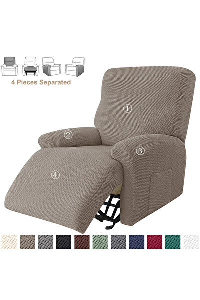Choice Khaki Cover Jacquard Stretch Recliner Sofa Covers Elastic Split Armcha...