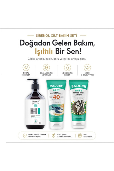 Sirenol Badger Organic Baby Sunscreen, Diaper Rash Cream, and Organic Baby Ha...