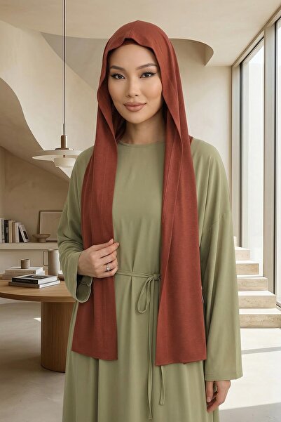 Aisha's Design Penye Boneli Hazır Penye Kapşon Şal İkili Takım,PS-57,Tarçın