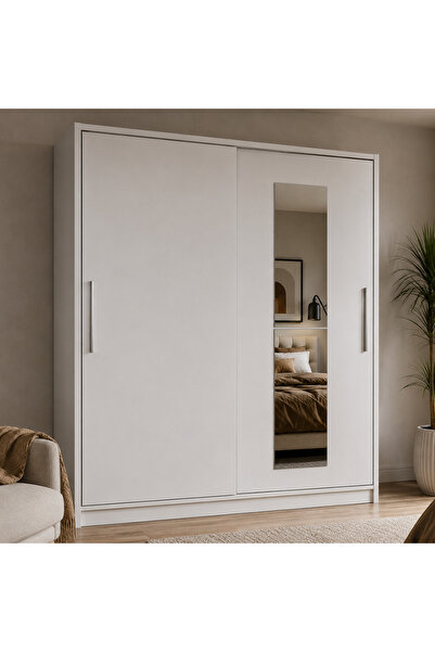 Adore Mobilya Elit Plus Aynalı Sürgülü Gardırop SWD-720-BB-3 Beyaz